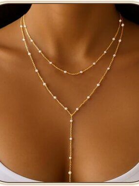 Lariat Gold Necklace for Women Dainty Long Necklace 14k Gold Plated/Silver Y-Sha